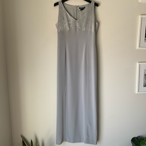 RIMINI Vintage Silver Evening Long Dress Beading embellished Matching Jacket 12 - Picture 8 of 16